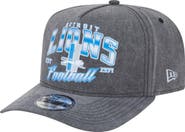 New Era Men's New Era  Black Detroit Lions Throwback Washed A-Frame 9FIFTY Snapback Hat