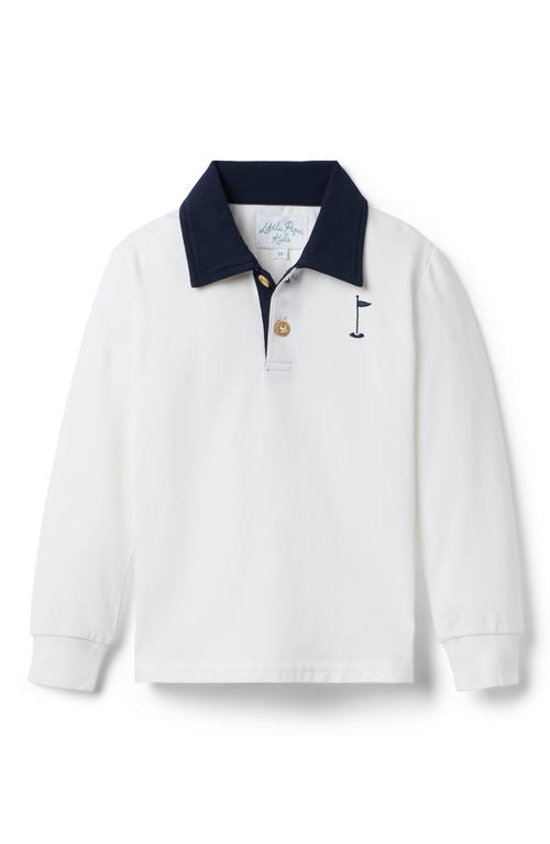 Little Paper Kids Rhodes Golf Stripe Long Sleeve Polo In White
