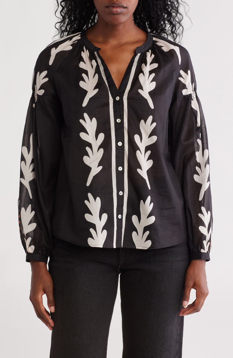 DR2 by Daniel Rainn Long Sleeve Cotton Top, Main, color, Black/ Rust