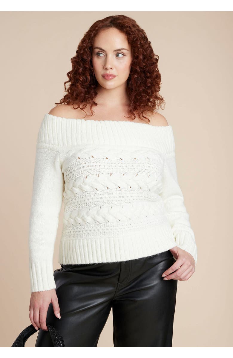 ELOQUII Off The Shoulder Cableknit Sweater, Main, color, Jet Stream