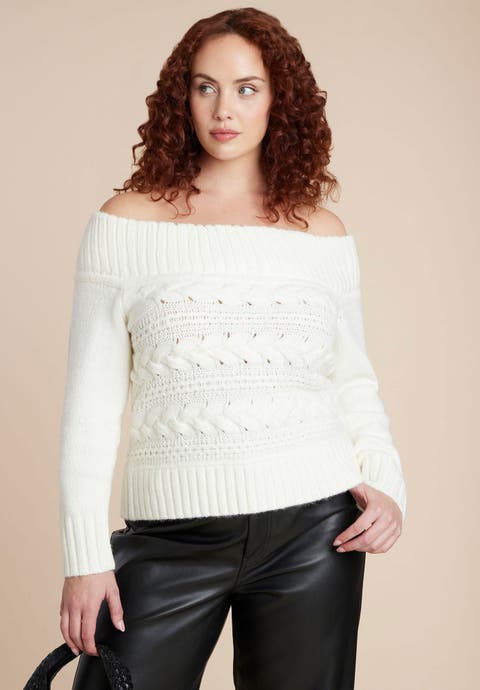 Off The Shoulder Cableknit Sweater (Plus Available)