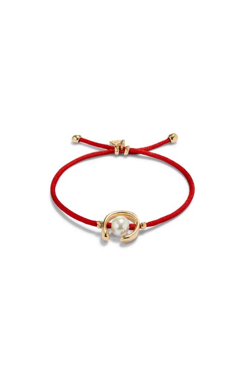 18K Gold-Plated Red Thread Bracelet with Shell Pearl accessory
