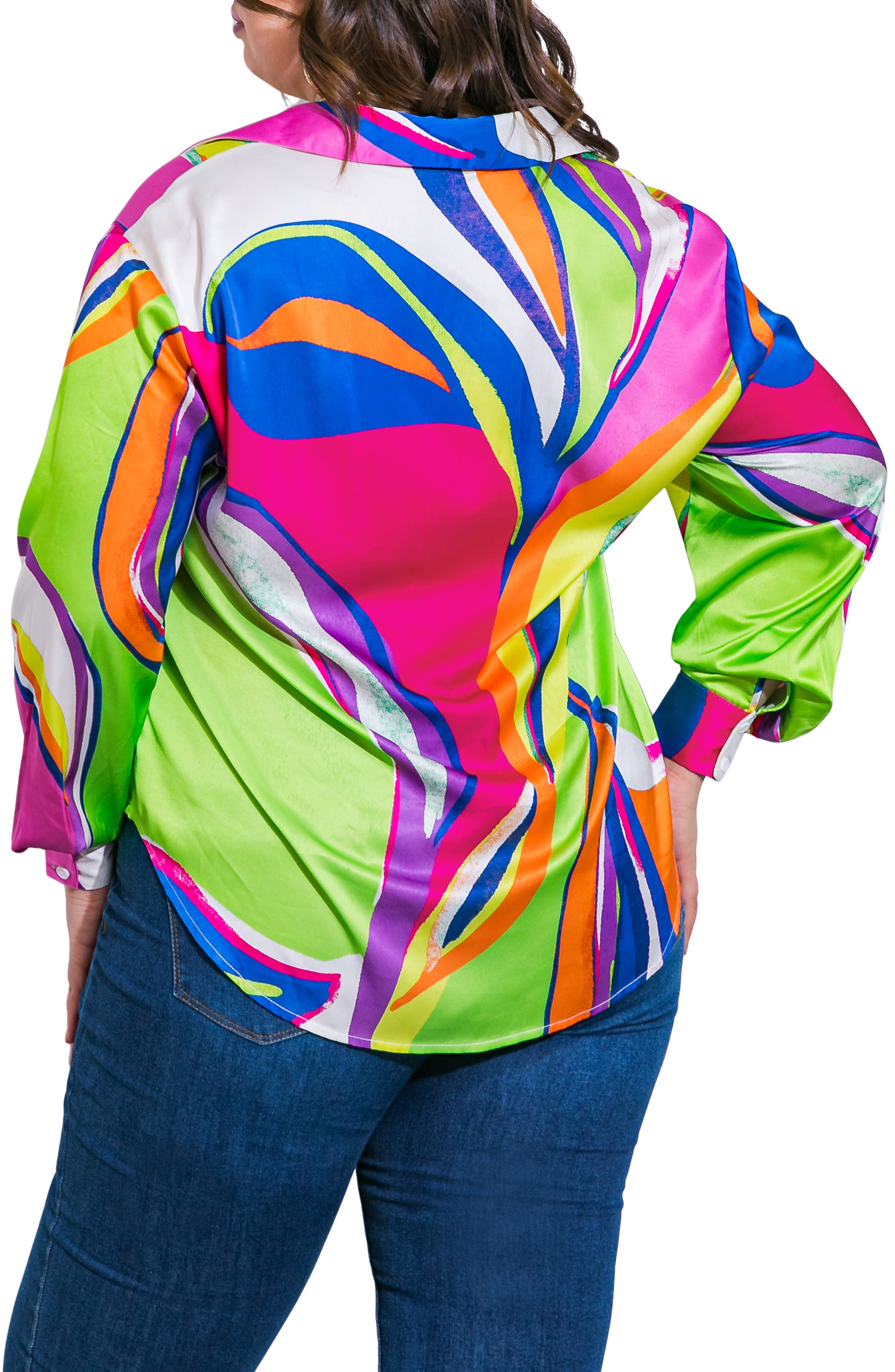Print Woven Satin Button-Up Shirt - image 2