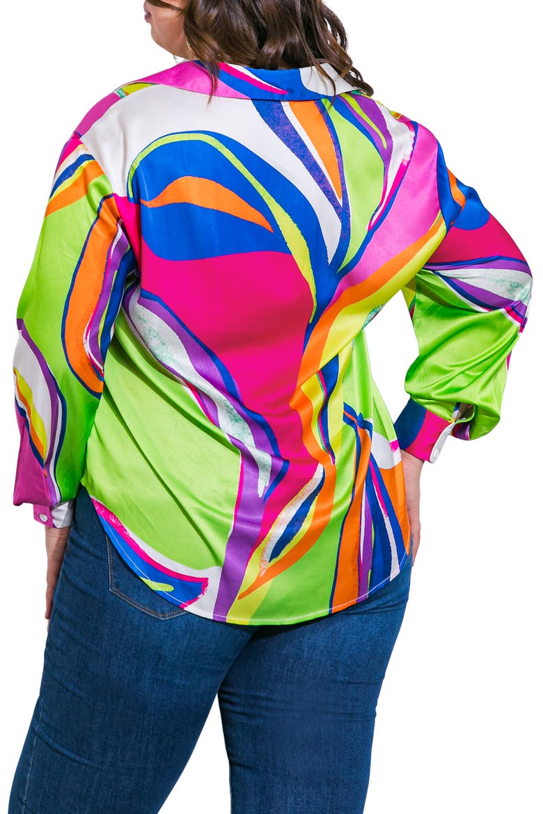 Print Woven Satin Button-Up Shirt, Alternate, color, PINK GREEN