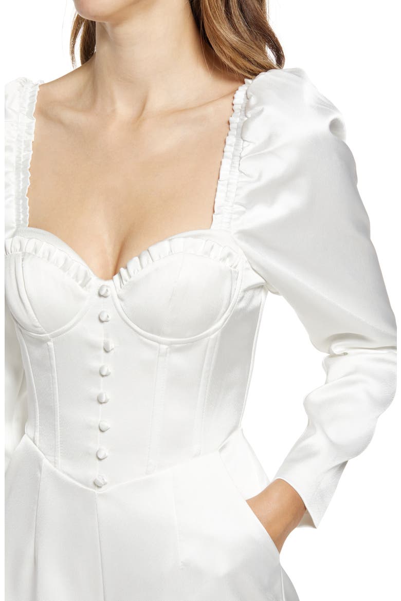 Corset Long Sleeve Satin Romper, Alternate, color, WHITE