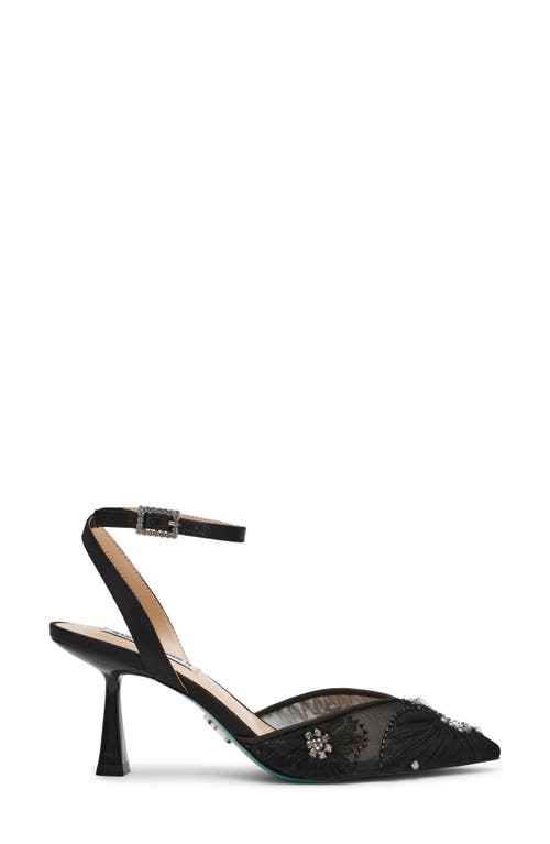 Betsey Johnson Delia Beaded Mesh Ankle Strap Pump In Black