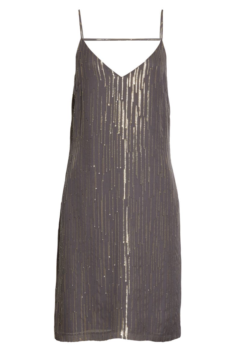 Tansie Sequin Stripe Silk Georgette Shift Dress, Alternate, color, BLACKENED PEARL