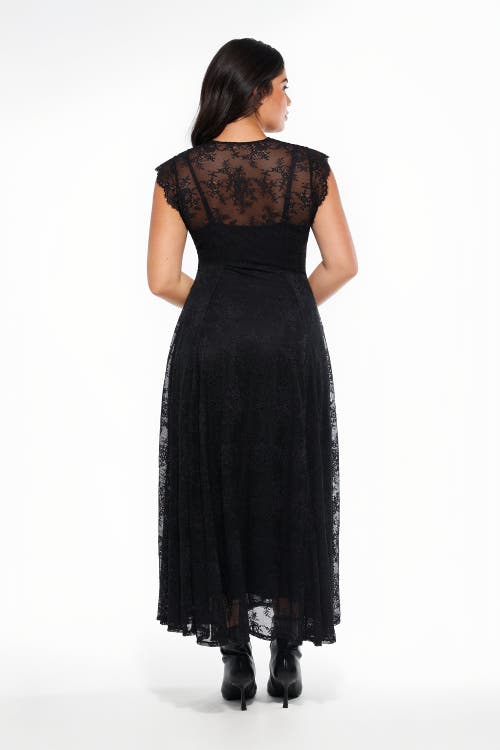Popilush Shapewear Boho Floral Lace Front Slit Maxi Dress In Black