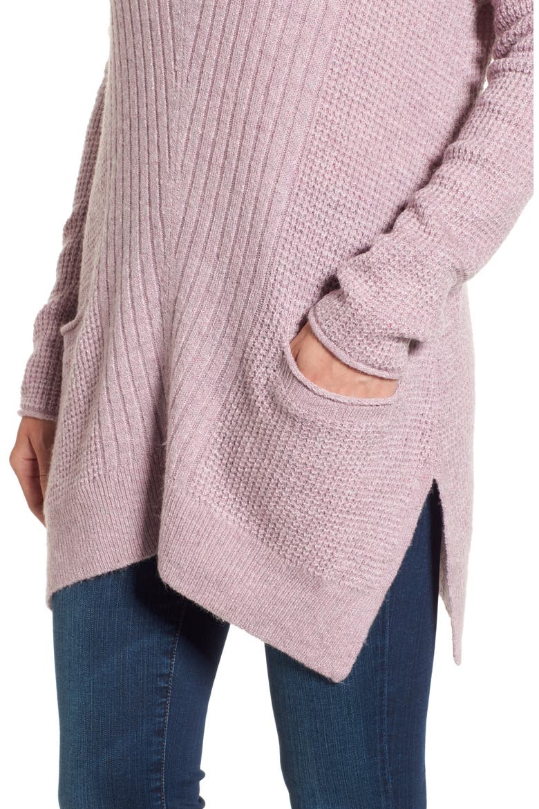 Long Shark Bite Hem Sweater, Alternate, color, HEATHER PURPLE MORN