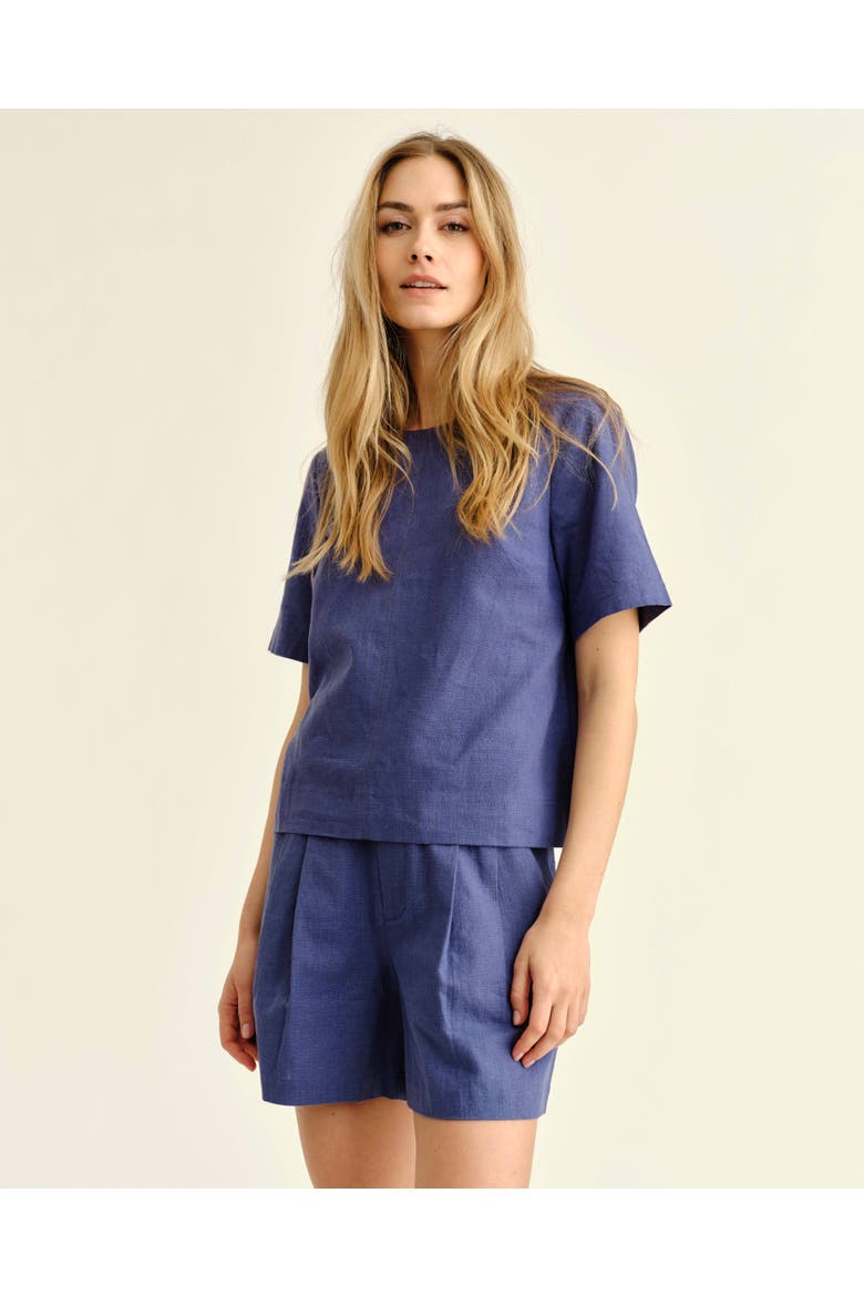 Chloe Linen Top, Alternate, color, Coastal Indigo