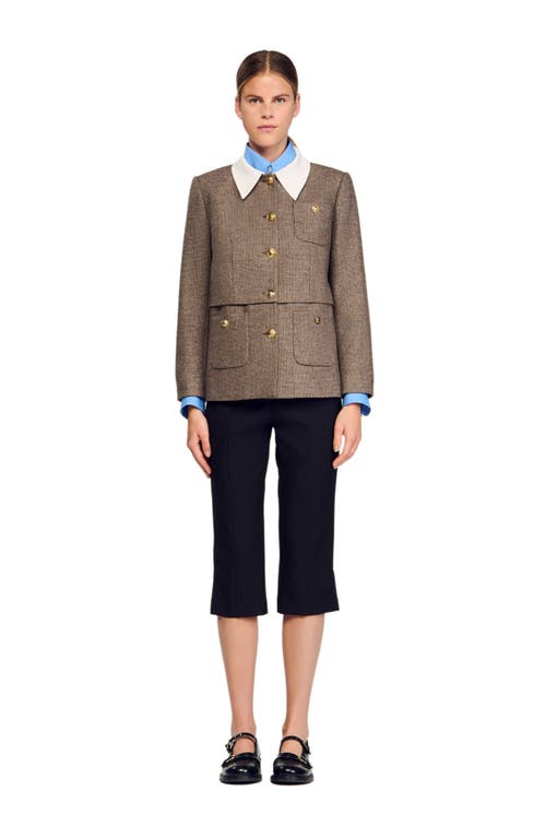 Sandro Houndstooth Suit Jacket In Brown