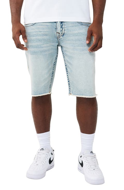 Ricky Frayed Hem Snap Flap Straight Denim Shorts (Playmaker Faded Indigo Lt Wash)