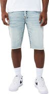 True Religion Ricky Frayed Hem Snap Flap Straight Denim Shorts