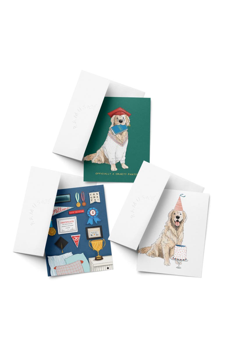 Ramus & Co Celebration/Graduation Greeting Card Pack Sets (3 ct, Assorted) Smarty Pants Golden Grad, Wall Of Achievements, Golden Party, Main, color, Multi-Pack