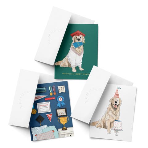 Celebration/Graduation Greeting Card Pack Sets (3 ct, Assorted) Smarty Pants Golden Grad, Wall Of Achievements, Golden Party