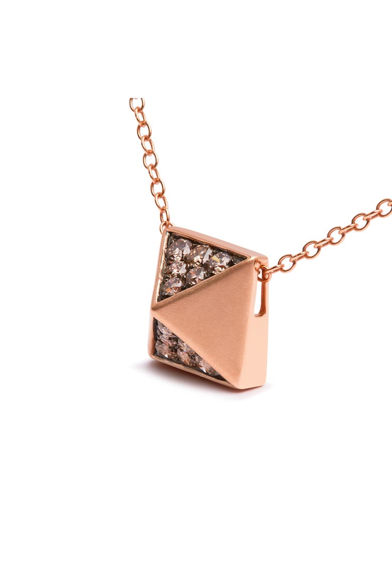 14K Rose Gold 1/4 Cttw Brown Diamond Matte Finished Pyramid Pendant Necklace, Alternate, color, Pink