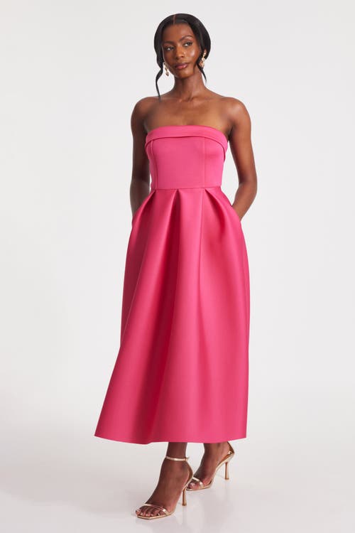 Quiz Scuba Foam Bandeau Skater Dress In Magenta