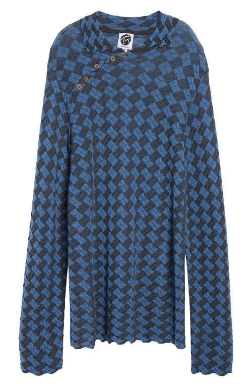 Yanyan Basket Argyle Long Sleeve Sailor Collar Wool Sweater Dress In Blue