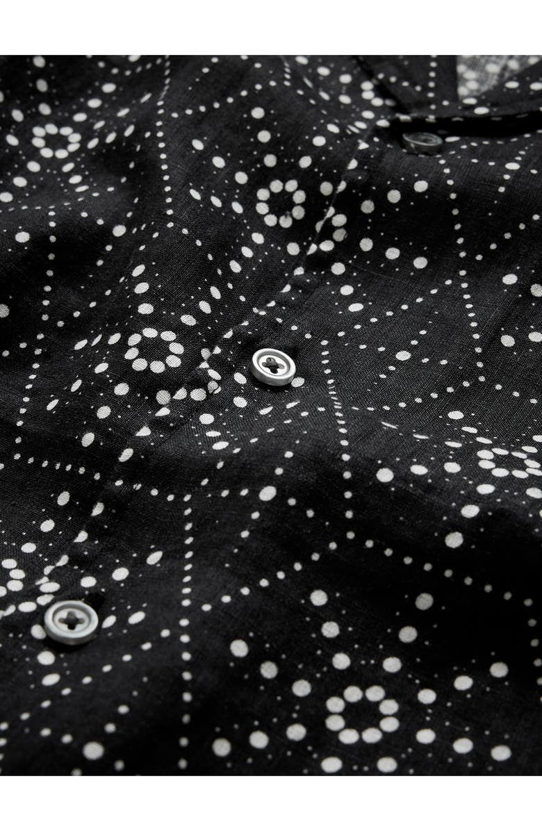 John Varvatos Dan Geometric Linen Camp Shirt, Alternate, color, Black