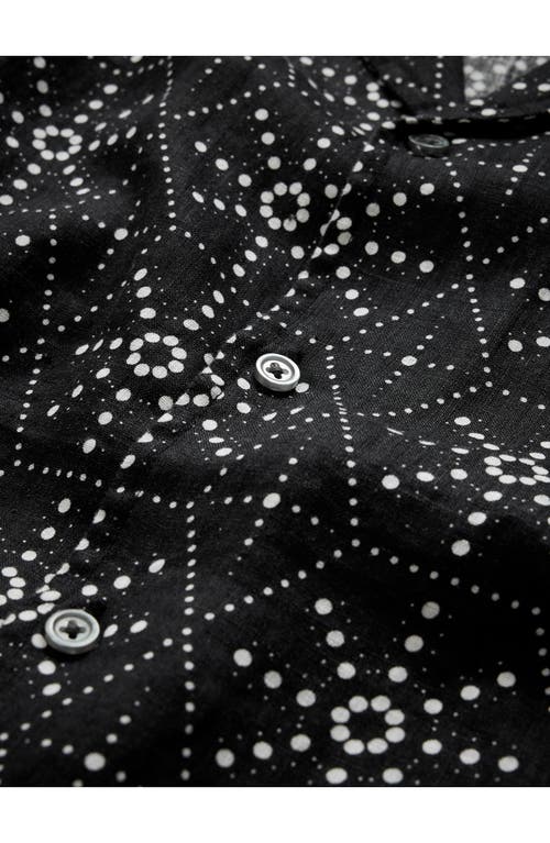 John Varvatos Dan Geometric Linen Camp Shirt In Black