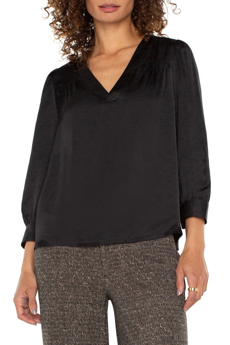 Satin V-Neck Top, Main, color, BLACK