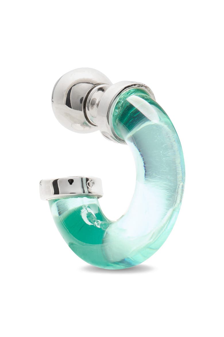 glow up resin huggie hoop earrings, Alternate, color, GREEN/ SILVER