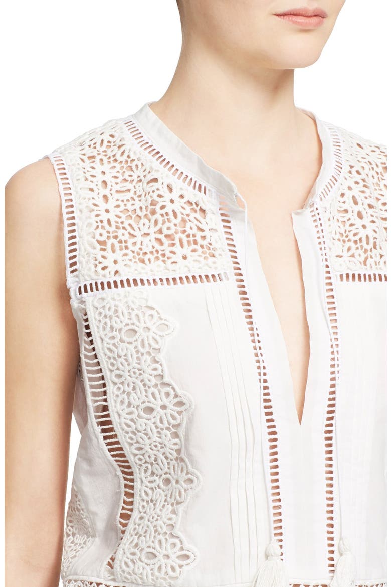 Sea Lace Trim Cotton Peplum Top, Alternate, color, WHITE