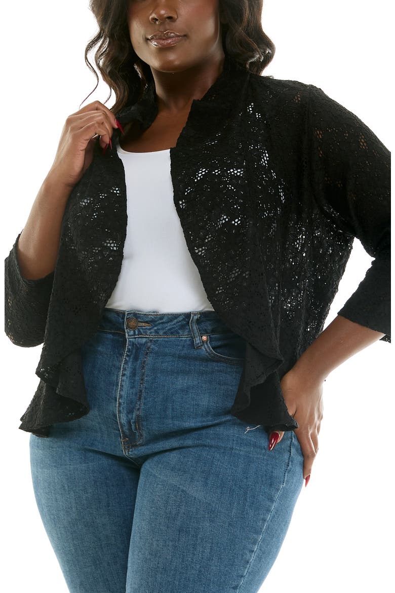 Ruffle Lace Bolero, Alternate, color, BLACK