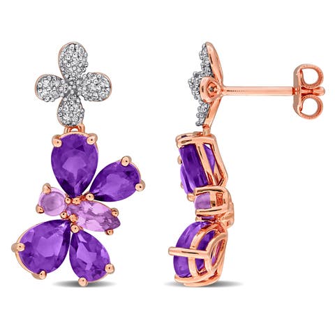 Amethyst & Diamond Floral Butterfly Drop Earrings