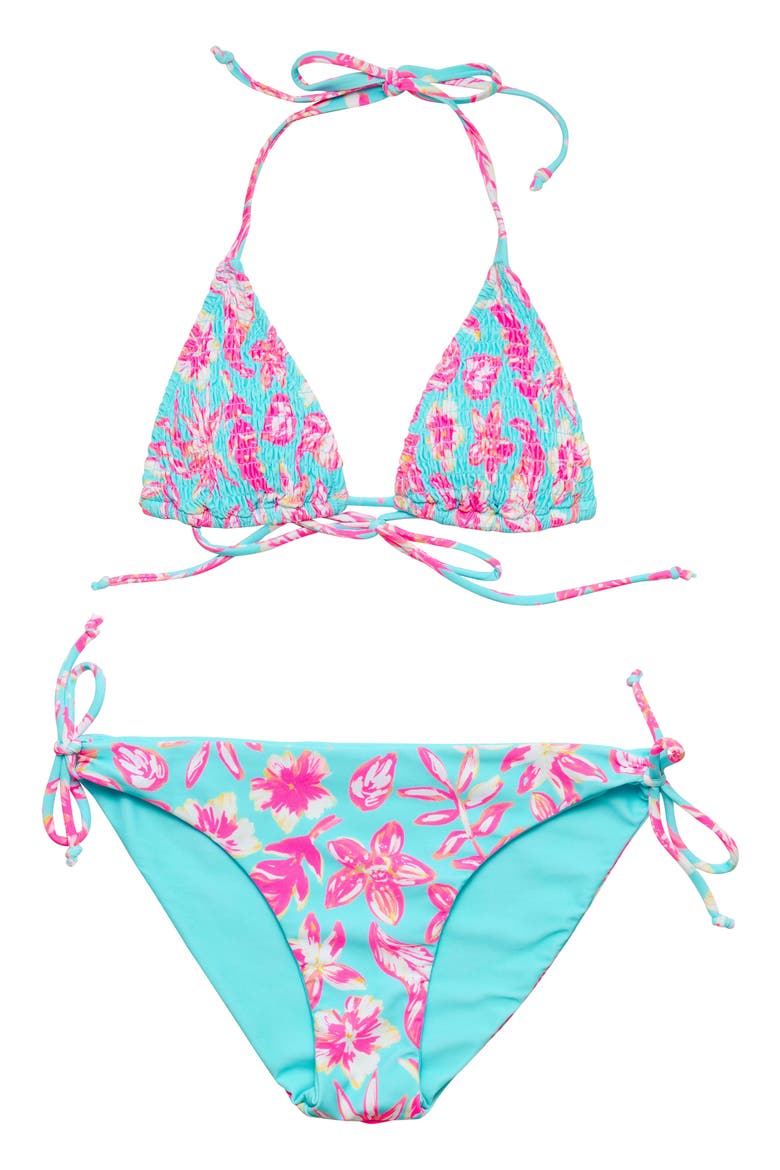 Kids' Tropical Glow Triangle Two-Piece Swimsuit, Main, color, BLUE
