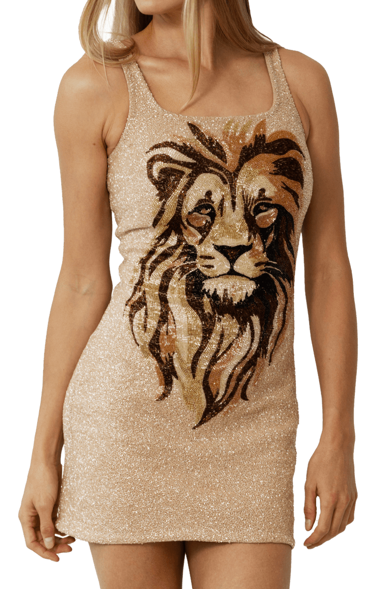 Majesty Hand Beaded Embellished Mini Dress, Alternate, color, Champagne
