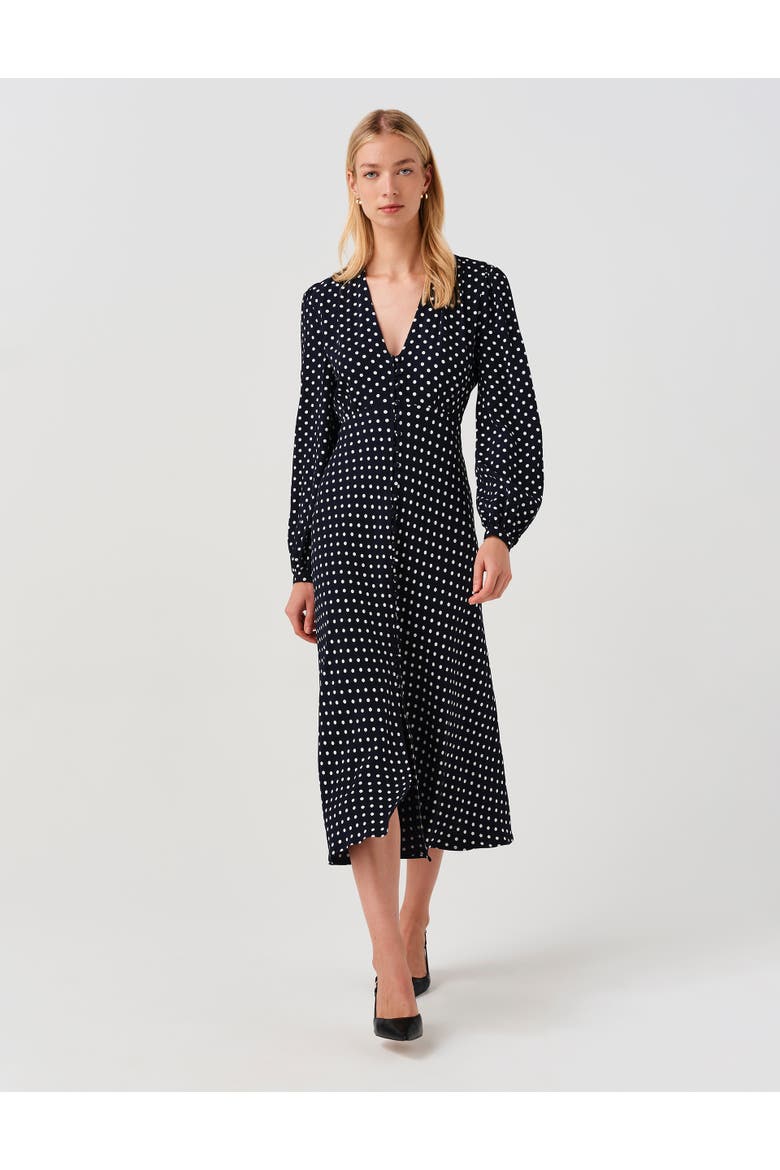 Francesca Spot Button Through Midi Dress, Main, color, Navy Spot