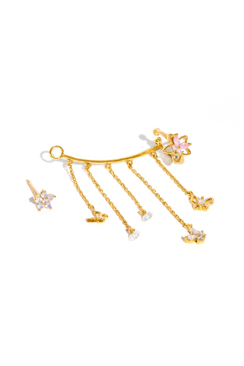 Mari Chandelier Single Stud & Cuff Ear Crawler, Main, color, GOLD