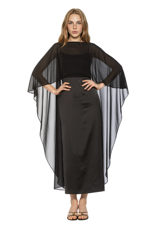 Satin Gown With Chifon Overlay