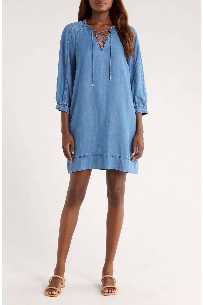 Chambray O'Lei Lace-Up Shift Dress (Women) | Nordstrom