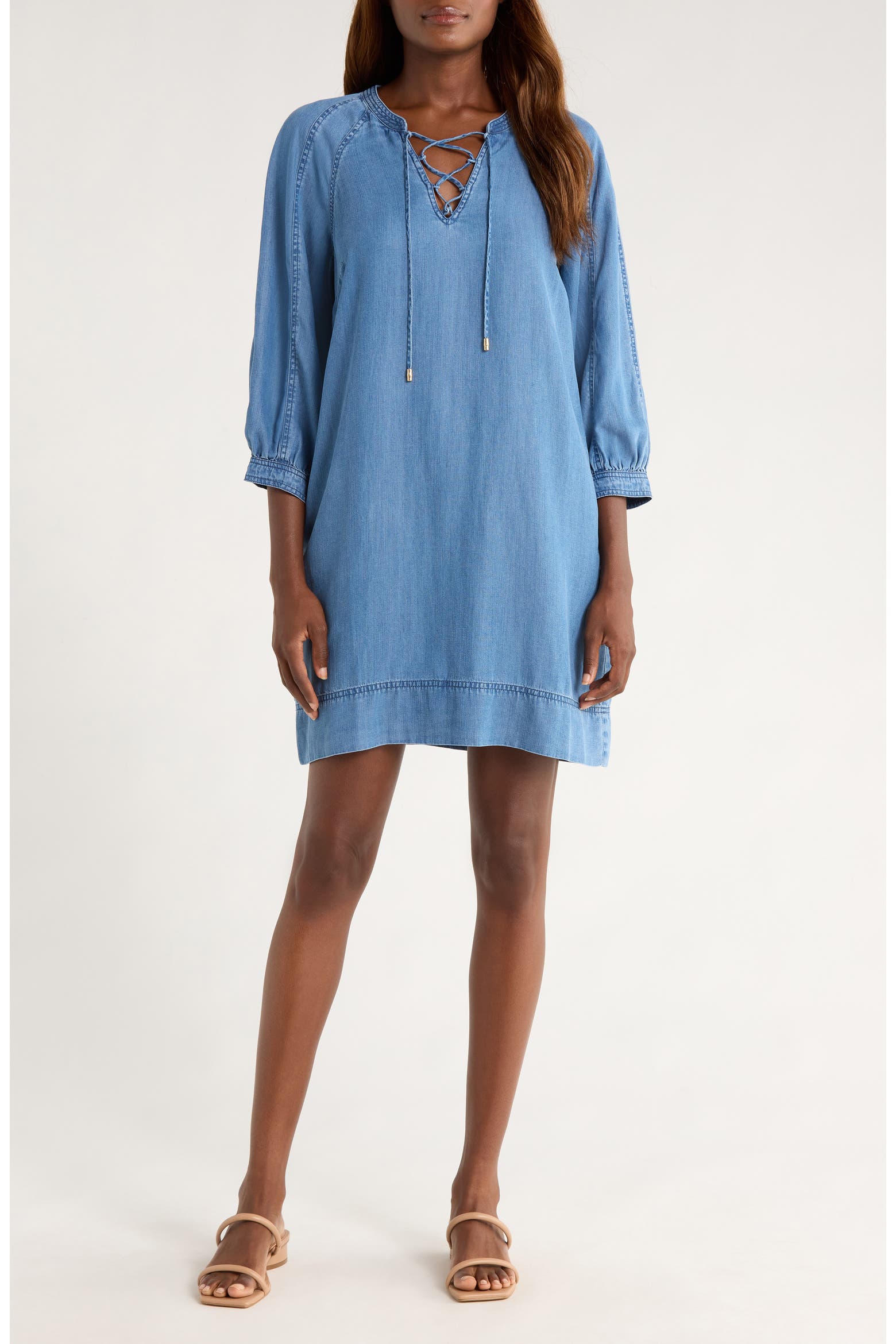 Chambray O'Lei Lace-Up Shift Dress (Women) | Nordstromrack