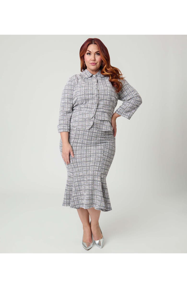 Unique Vintage Plus Size Boucle Trumpet Skirt, Main, color, Lavender Plaid Boucle