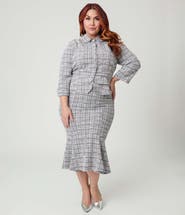 Unique Vintage Plus Size Boucle Trumpet Skirt