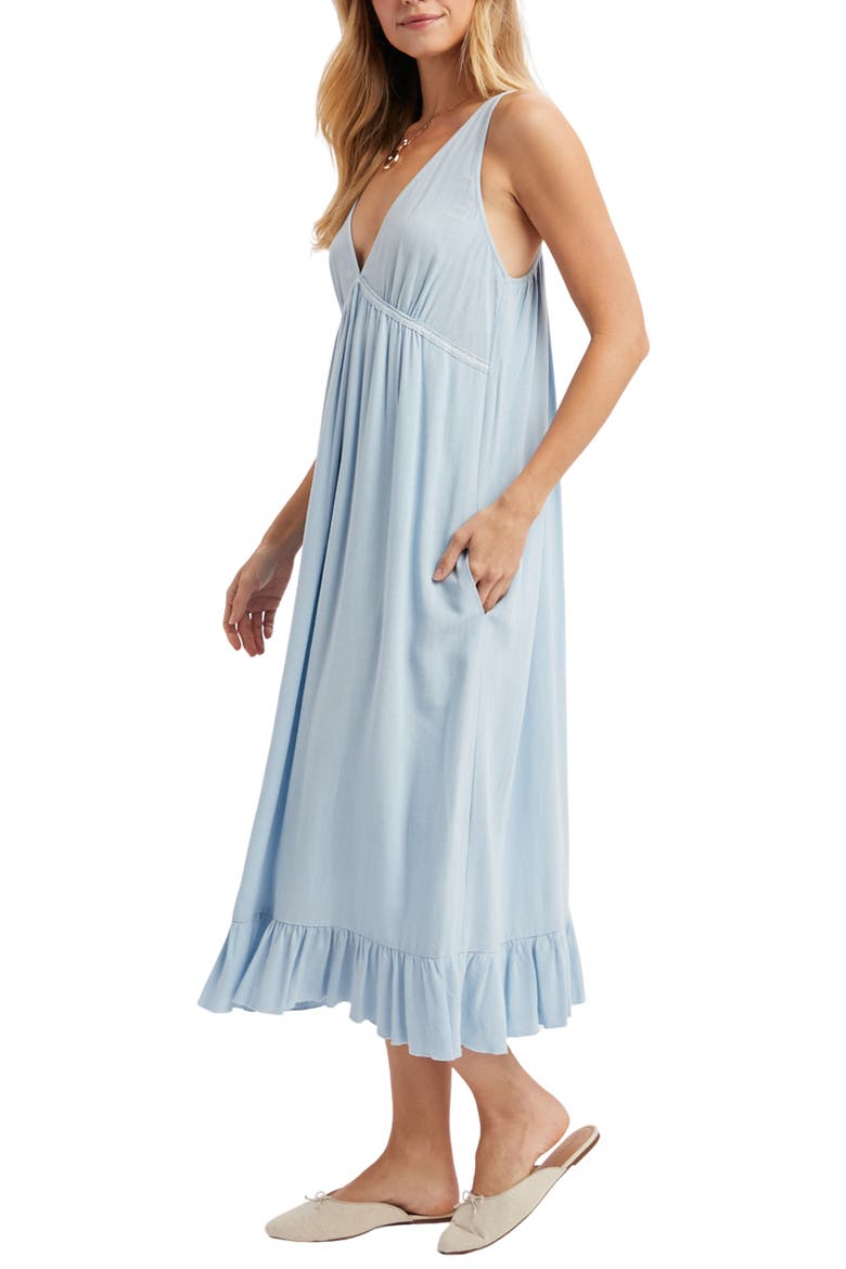Ruffle Trim Midi Dress, Alternate, color, SKY
