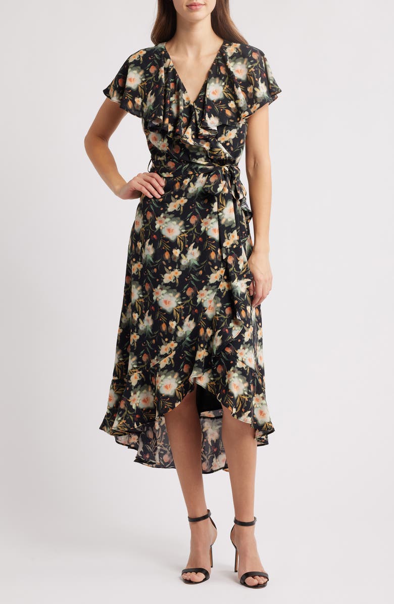 Chelsea28 Tie Belt Midi Dress, Main, color, Black Multi Floral