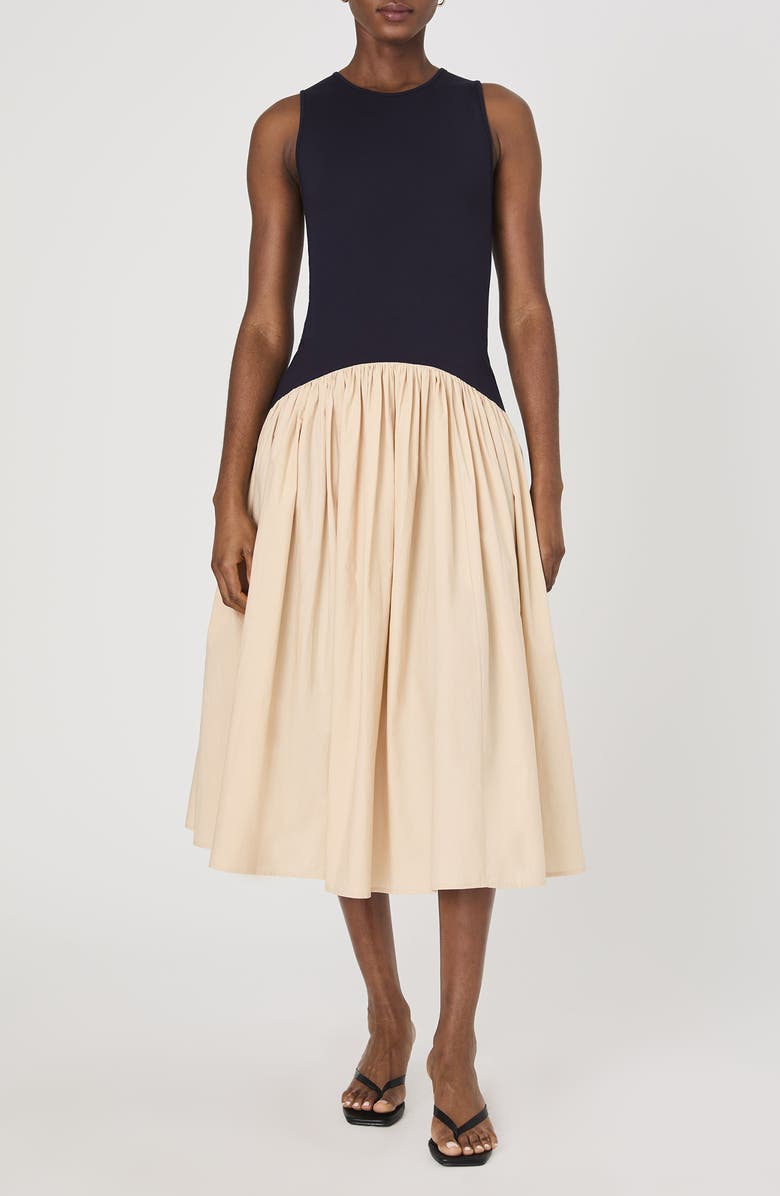 French Connection Kayle Jia Mixed Media Midi Dress, Main, color, 