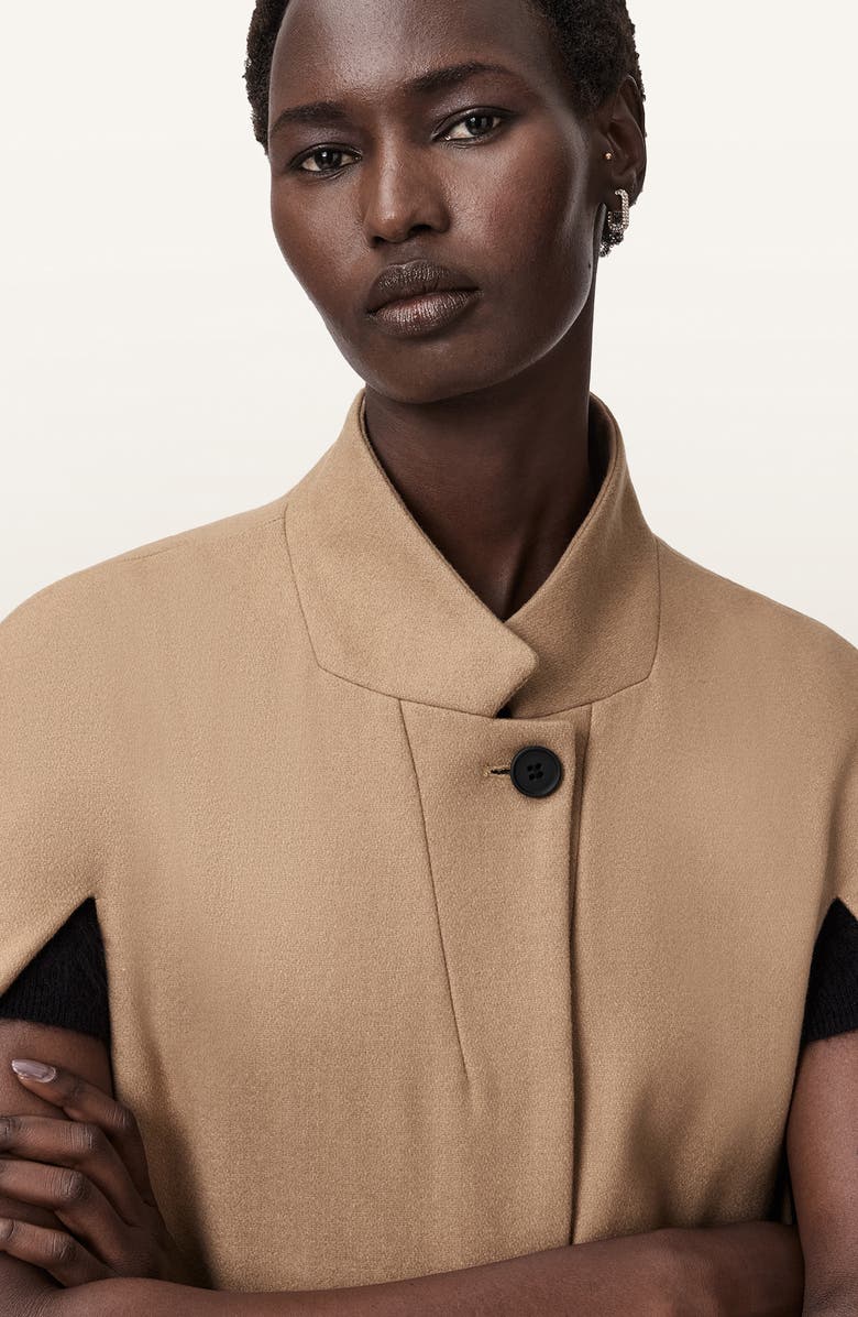 AllSaints Lunis Wool Blend Cape Coat, Alternate, color, Camel Brown