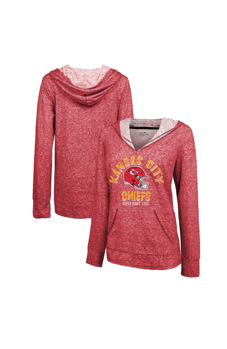 Majestic Threads Women's Majestic Threads  Red Kansas City Chiefs Super Bowl LVIII Victory Slub V-Neck Pullover Hoodie, Main, color, 