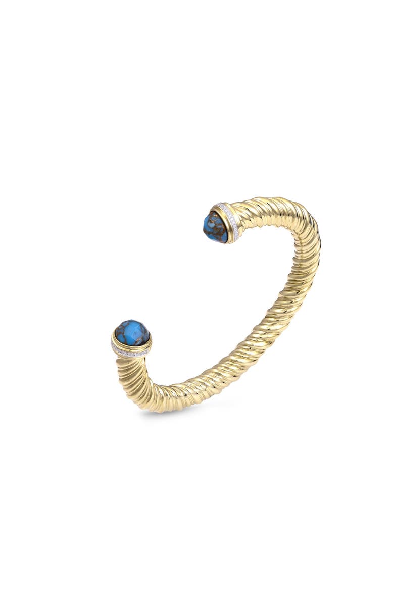LuvMyJewelry Summer Nights Yellow Gold Plated Silver Turquoise Gemstone Diamond Women Cuff, Alternate, color, 