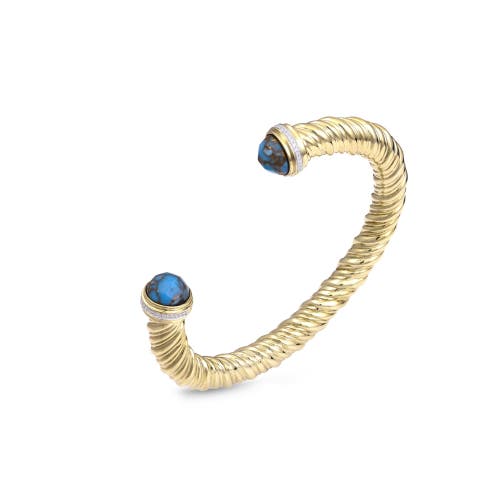 Luvmyjewelry Summer Nights Yellow Gold Plated Silver Turquoise Gemstone Diamond Women Cuff In 14kt Gold Vermeil On Sterling