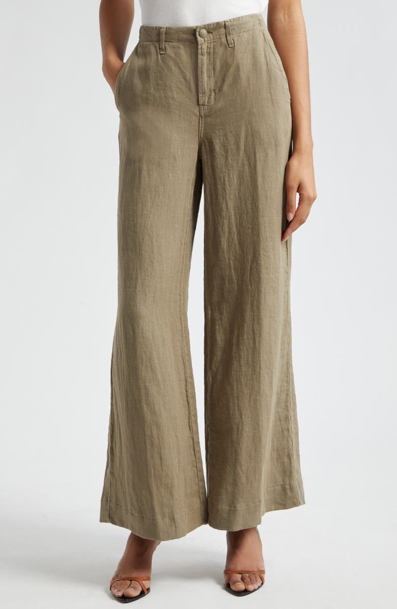 L'AGENCE Brie Wide Leg Linen Pants, Main, color, Covert Green
