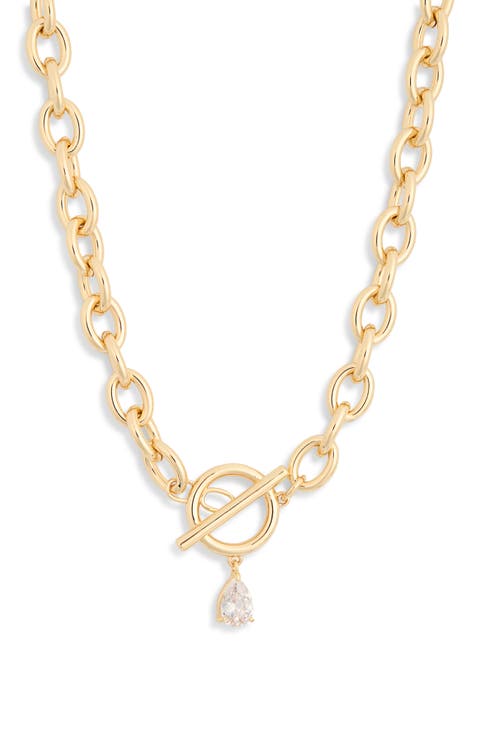 Toggle Front Pear Cubic Zirconia Pendant Necklace