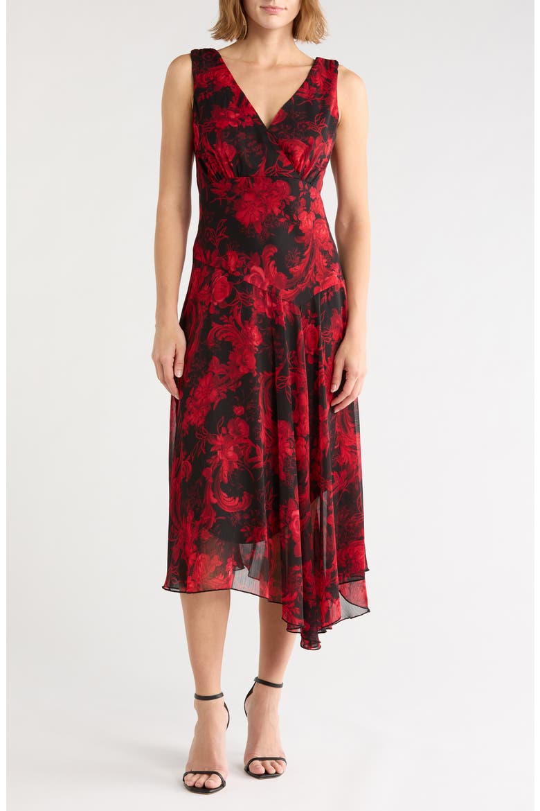 Handkerchief Hem Sleeveless Dress, Main, color, RED