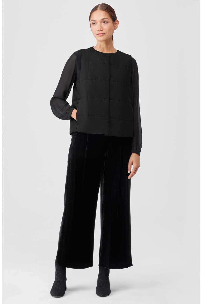 Quilted Round Neck Silk Vest, Alternate, color, BLACK