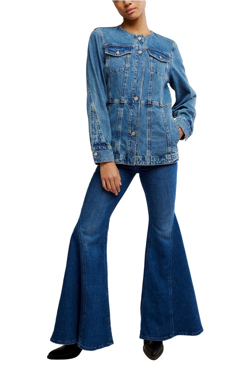 Free People Lula Collarless Denim Jacket, Alternate, color, River Blues
